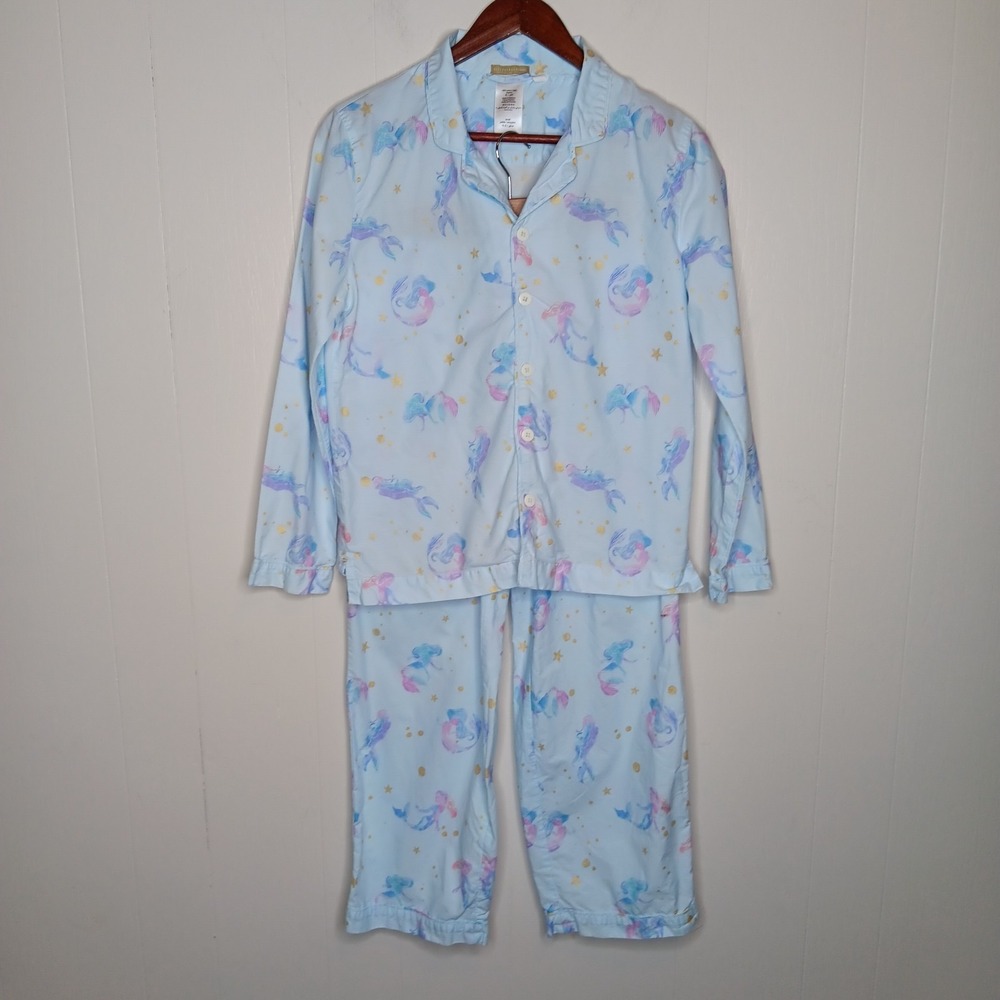 Pottery Barn Pajama Set Teen S Light Blue Mermaid Loose Fit Pajama Top & Bottom